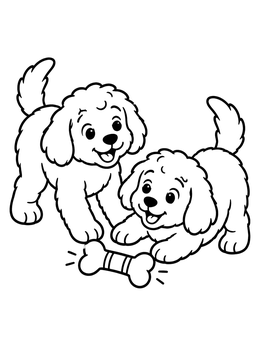 Free printable Playful Labradoodle Puppies With Toy Bone coloring page