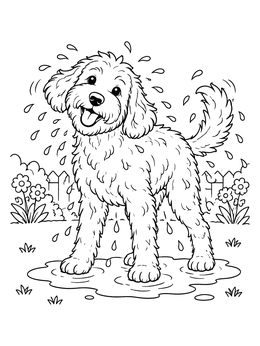 Free printable Playful Labradoodle Shaking Off Water coloring page