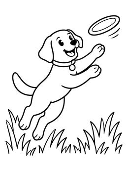 Free printable Playful Labrador Jumping For Frisbee coloring page