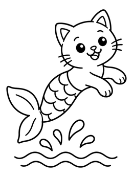 Free printable Playful Leaping Mermaid Cat coloring page