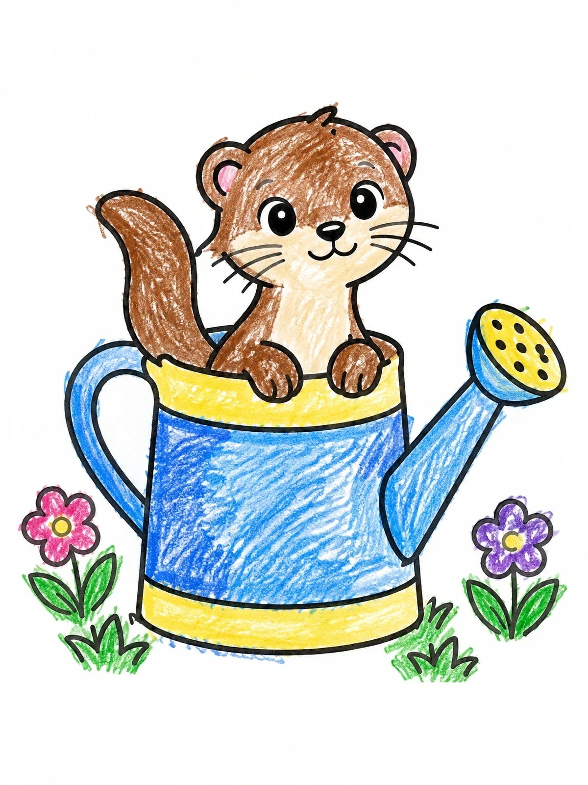 Colored example of the Playful Mink In A Watering Can coloring page