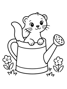Free printable Playful Mink In A Watering Can coloring page