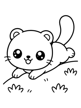 A cute mink coloring page showing the playful animal sliding happily down a grassy hill.