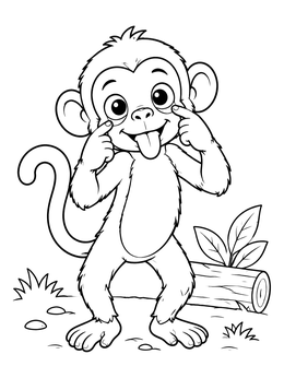 A cheeky monkey sticking its tongue out on this playful monkey coloring page.