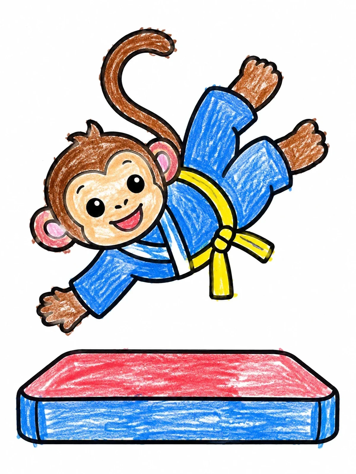 Colored example of the Playful Monkey Judo Flip coloring page