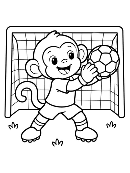 A cheerful monkey catching a ball in this fun soccer coloring page.