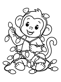 Free printable Playful Monkey Tangled In Lights coloring page