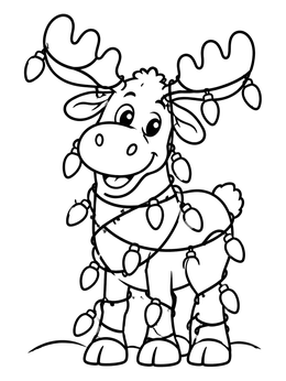 Free printable Playful Moose With Christmas Lights coloring page
