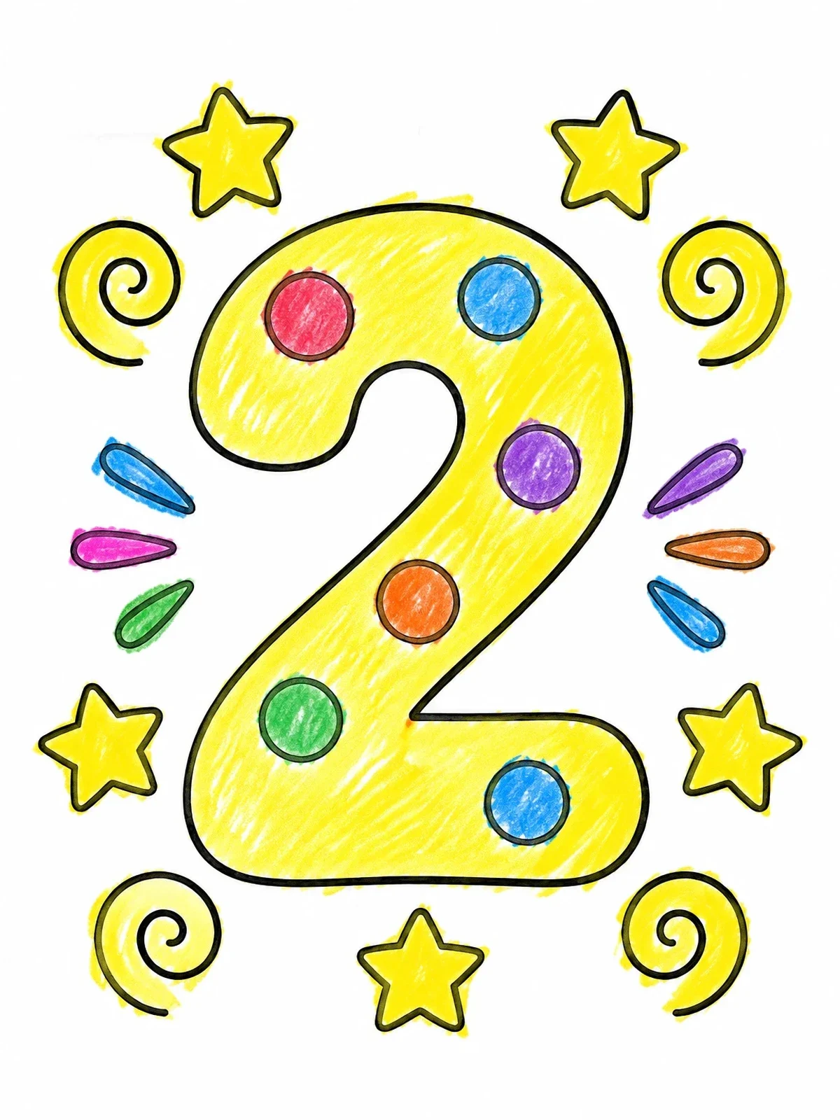 Colored example of the Playful Number Two With Stars coloring page