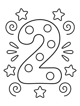 Free printable Playful Number Two With Stars coloring page