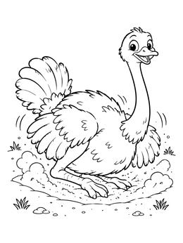 Free printable Playful Ostrich Taking A Dust Bath coloring page
