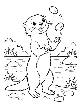 Free printable Playful Otter Juggling River Pebbles coloring page