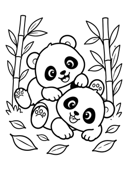 Free printable Playful Panda Cubs With Bamboo coloring page