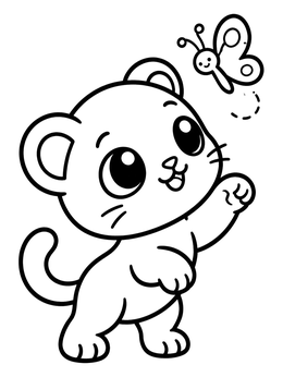 Free printable Playful Panther Cub And Butterfly coloring page