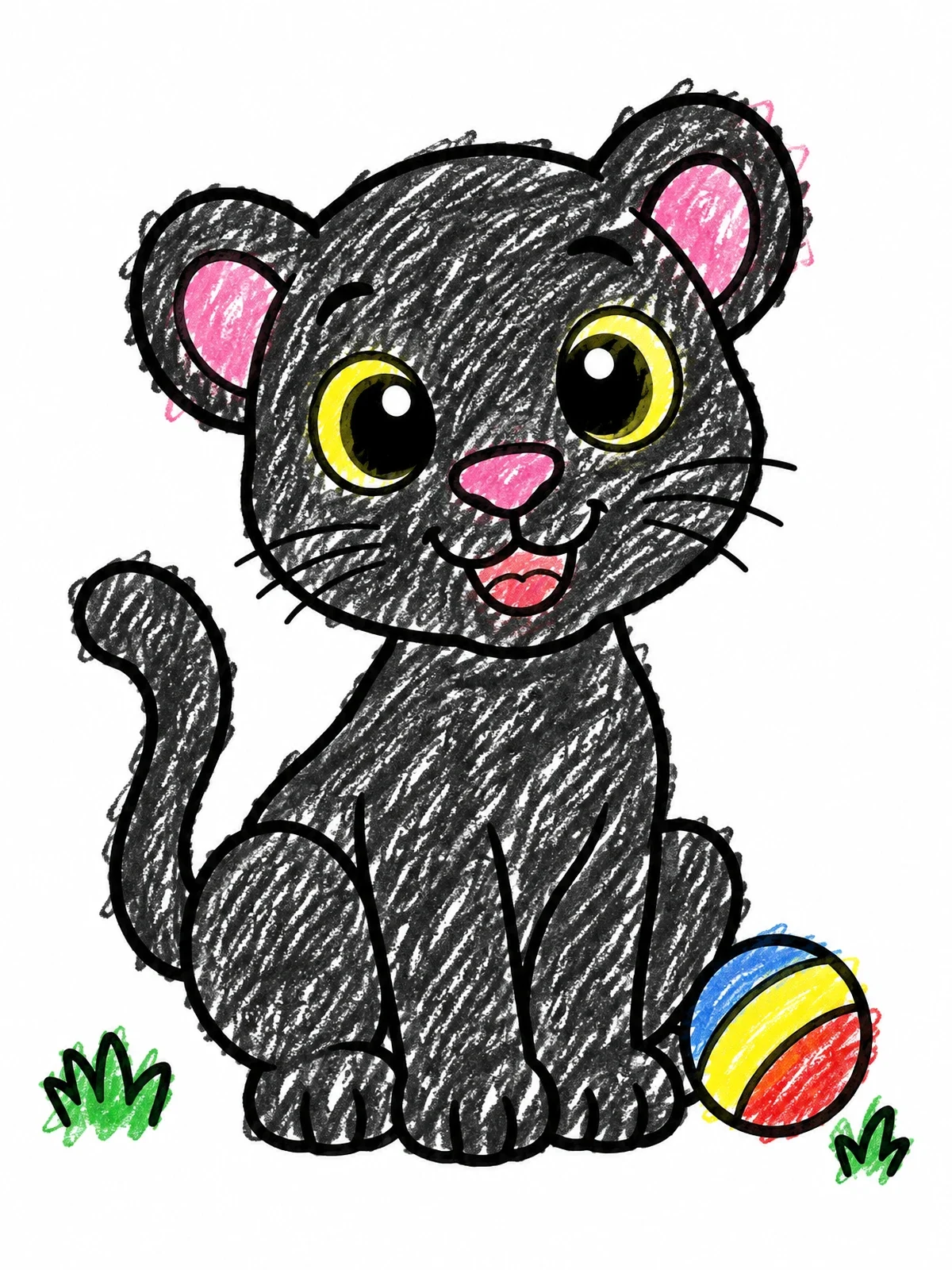 Colored example of the Playful Panther Cub With Ball coloring page