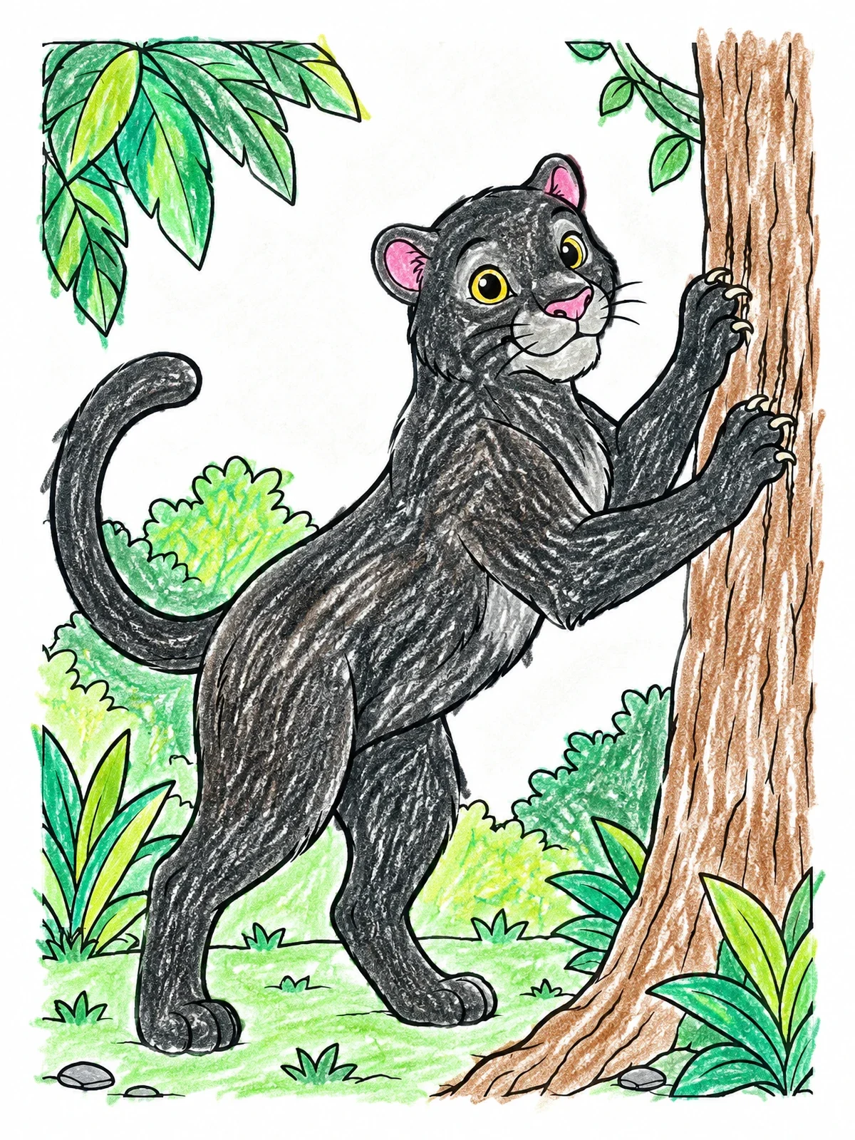 Colored example of the Playful Panther Scratching A Tree coloring page