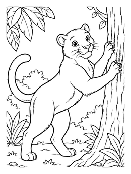 Free printable Playful Panther Scratching A Tree coloring page