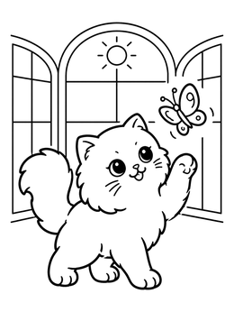 Free printable Playful Kitten And Fluttering Butterfly coloring page