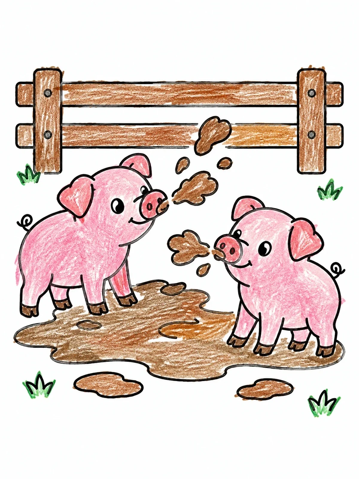 Colored example of the Two Playful Pigs Splashing Mud coloring page
