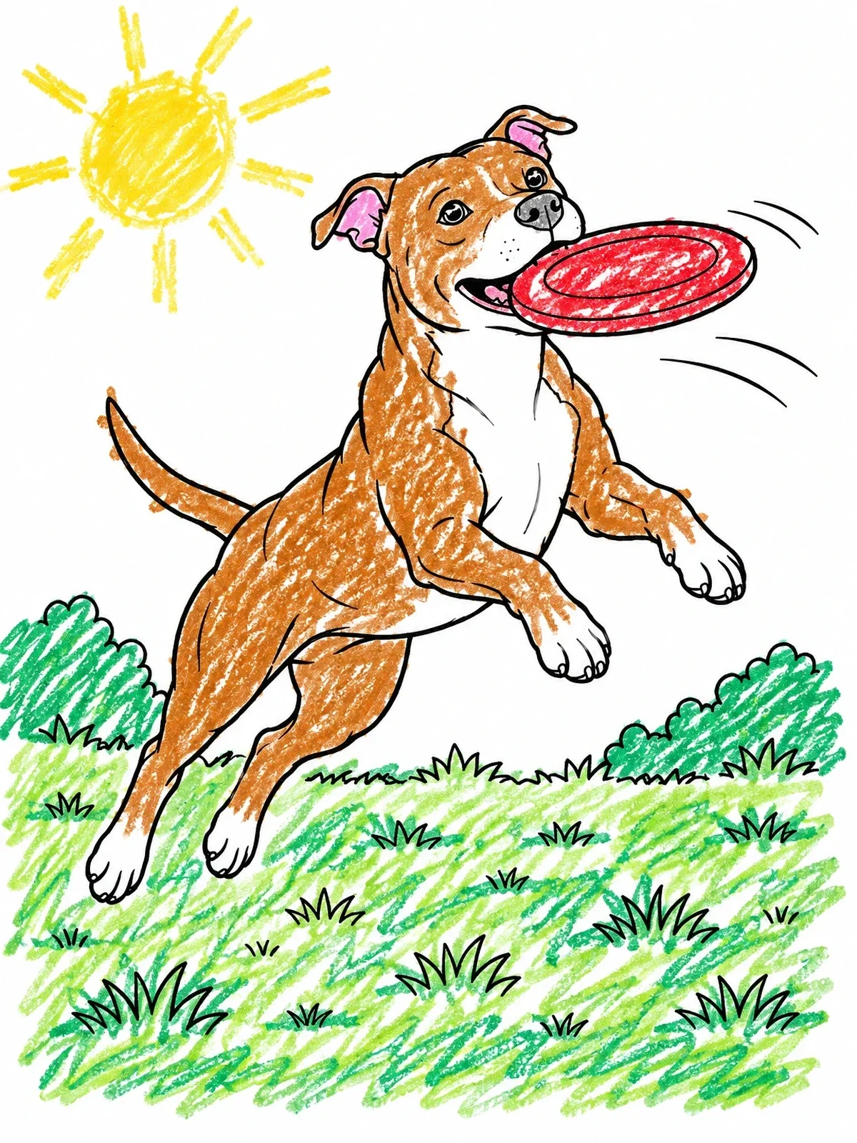 Colored example of the Playful Pitbull Catching Flying Disc coloring page