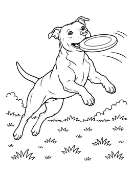 Free printable Playful Pitbull Catching Flying Disc coloring page