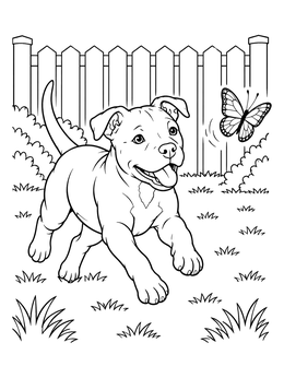 Free printable Playful Pitbull Puppy And Butterfly coloring page