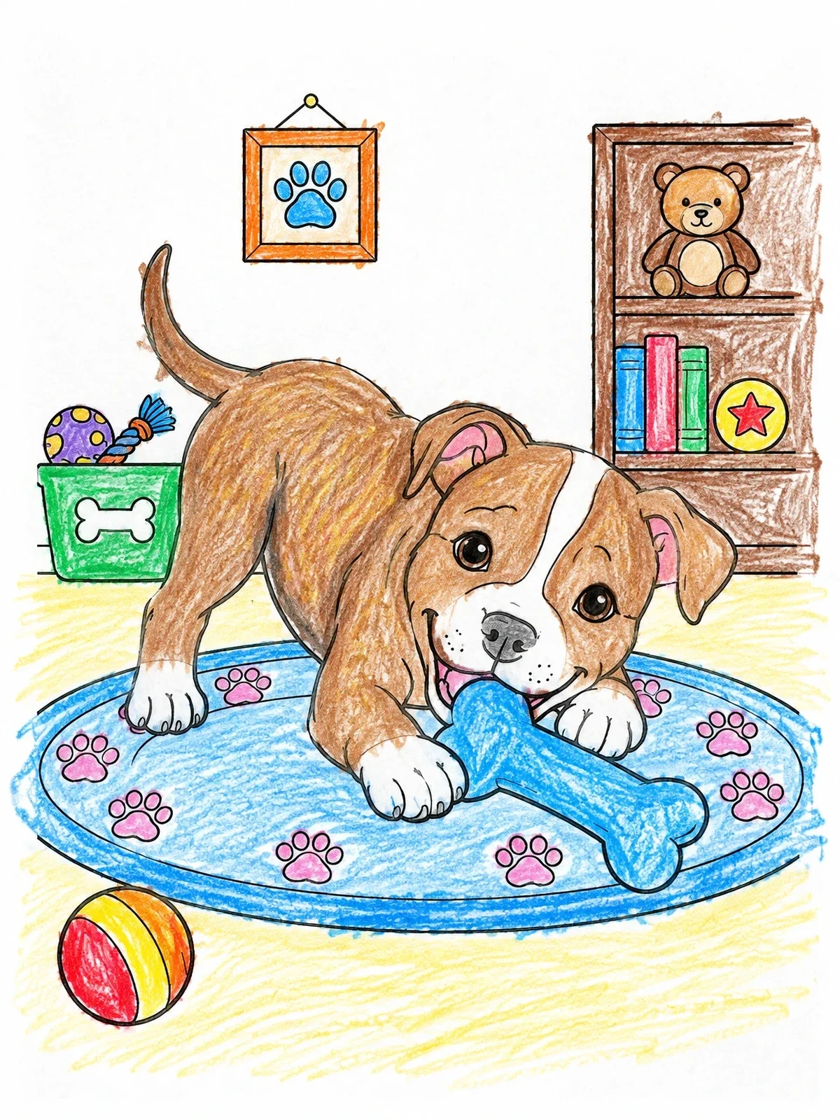 Colored example of the Playful Pitbull Puppy With Bone coloring page