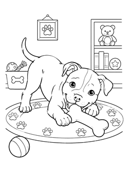Free printable Playful Pitbull Puppy With Bone coloring page