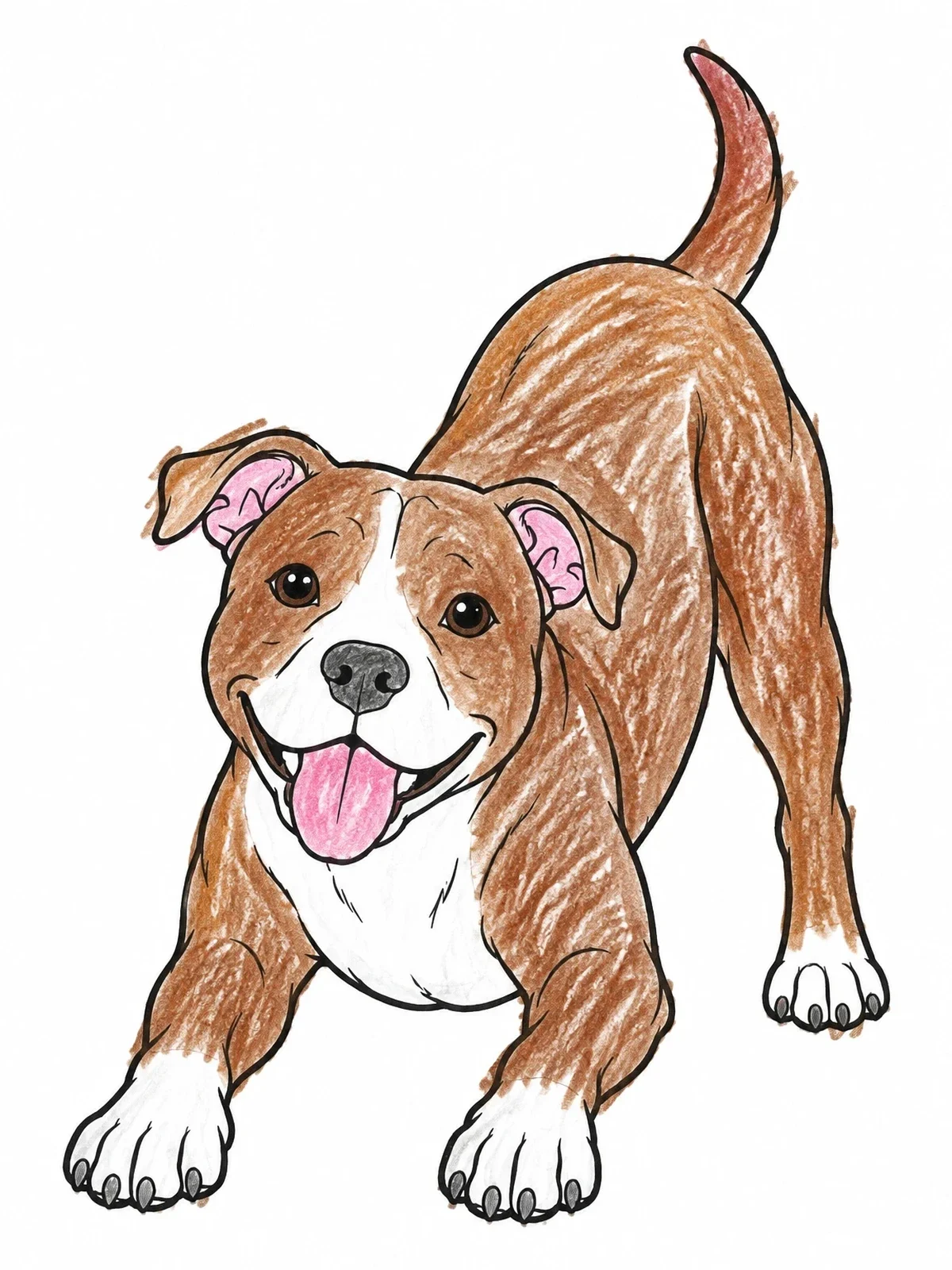 Colored example of the Playful Pitbull Puppy In Play Bow coloring page