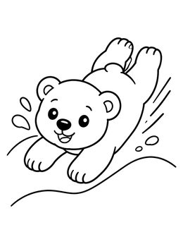 Free printable Playful Polar Bear Cub Sliding On Snow coloring page