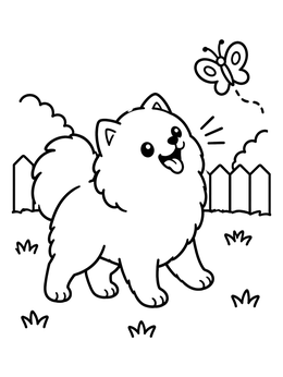 Free printable Playful Pomeranian And Butterfly coloring page
