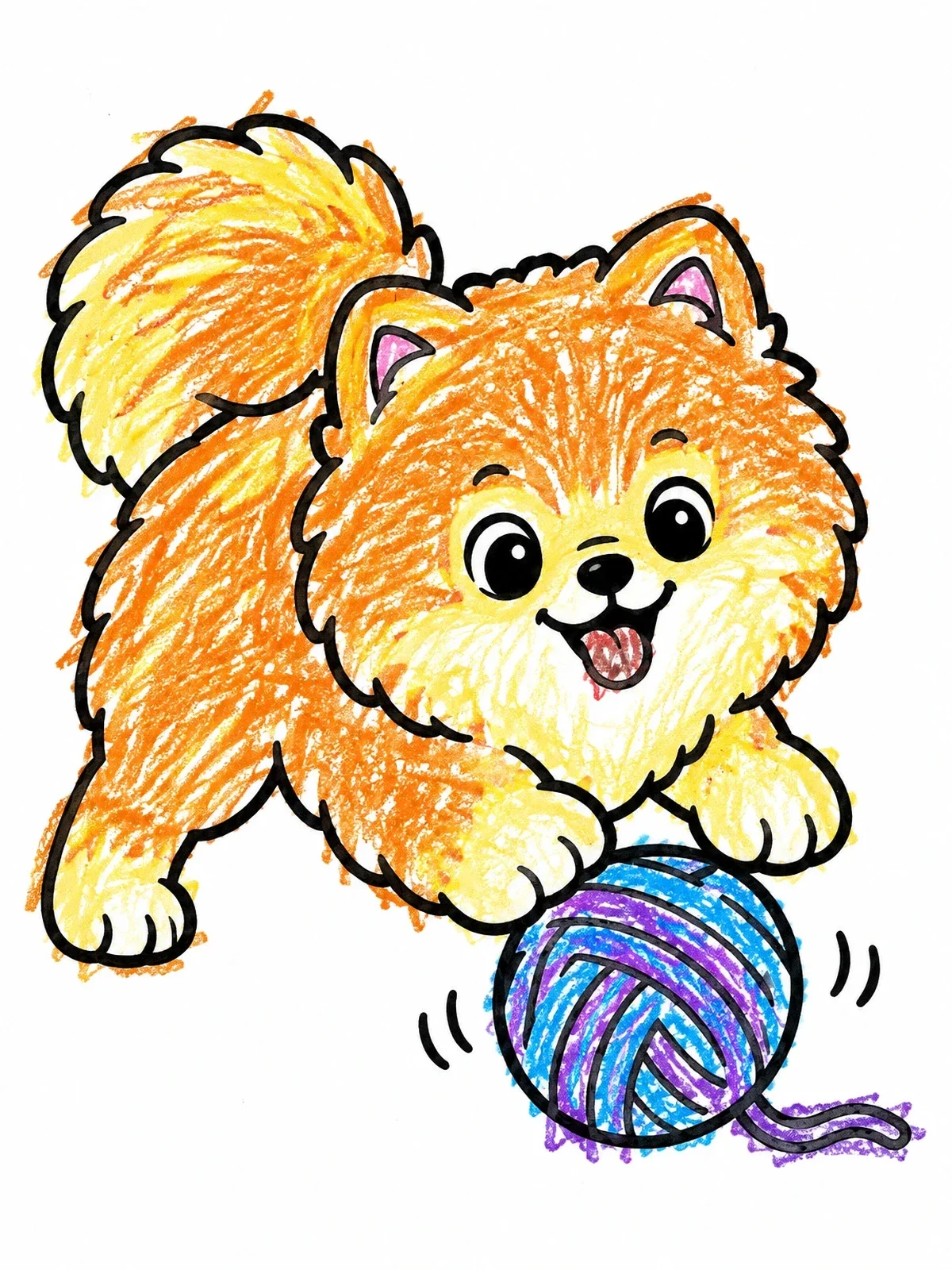 Colored example of the Playful Pomeranian Puppy With Yarn coloring page