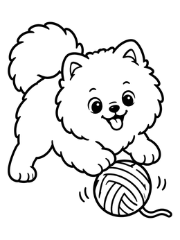 Free printable Playful Pomeranian Puppy With Yarn coloring page