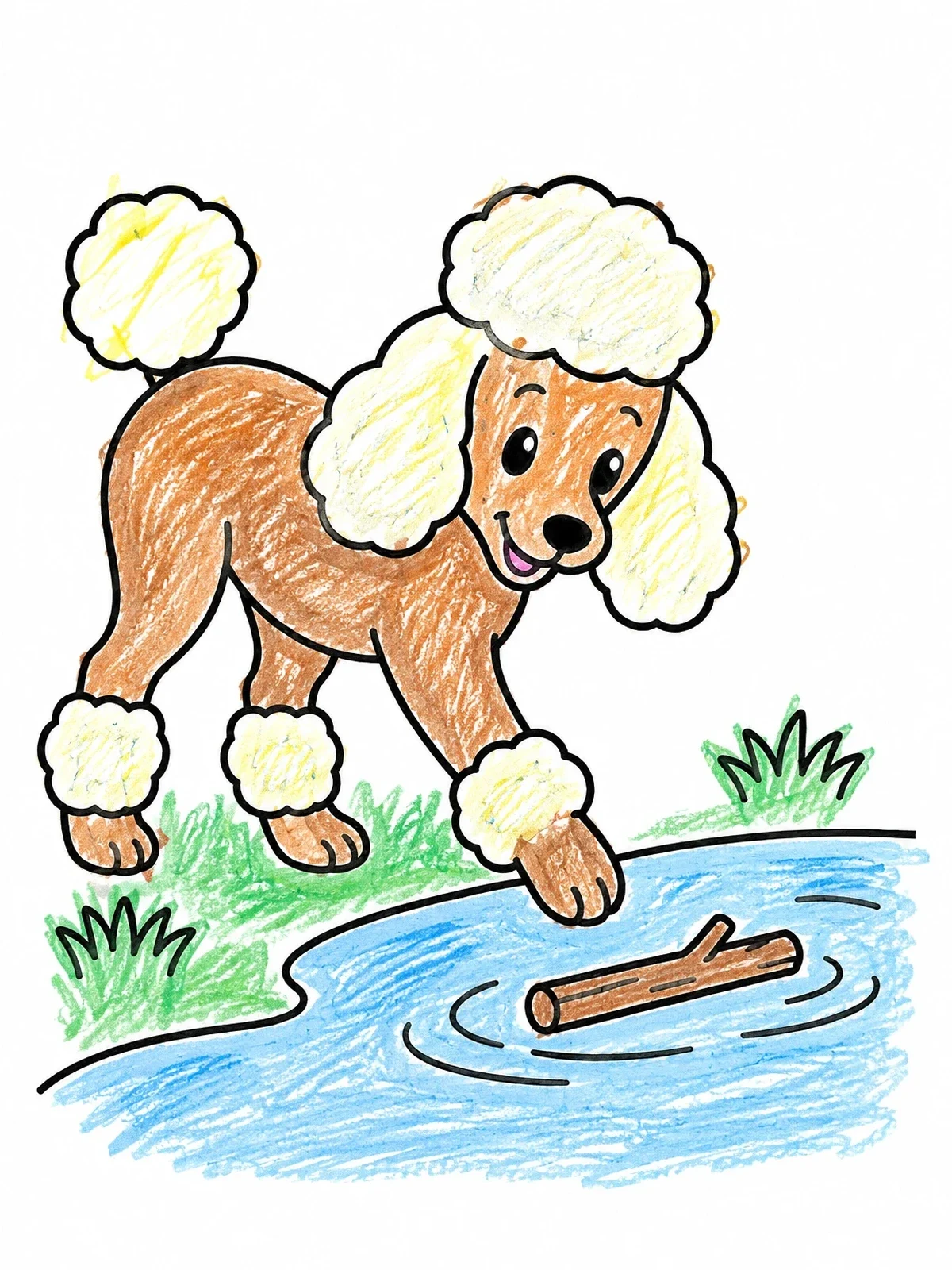 Colored example of the Playful Poodle By The Water coloring page