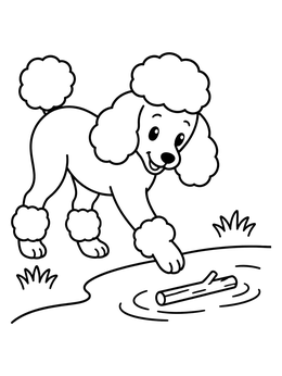 Free printable Playful Poodle By The Water coloring page