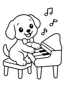 Free printable Playful Puppy At The Piano coloring page