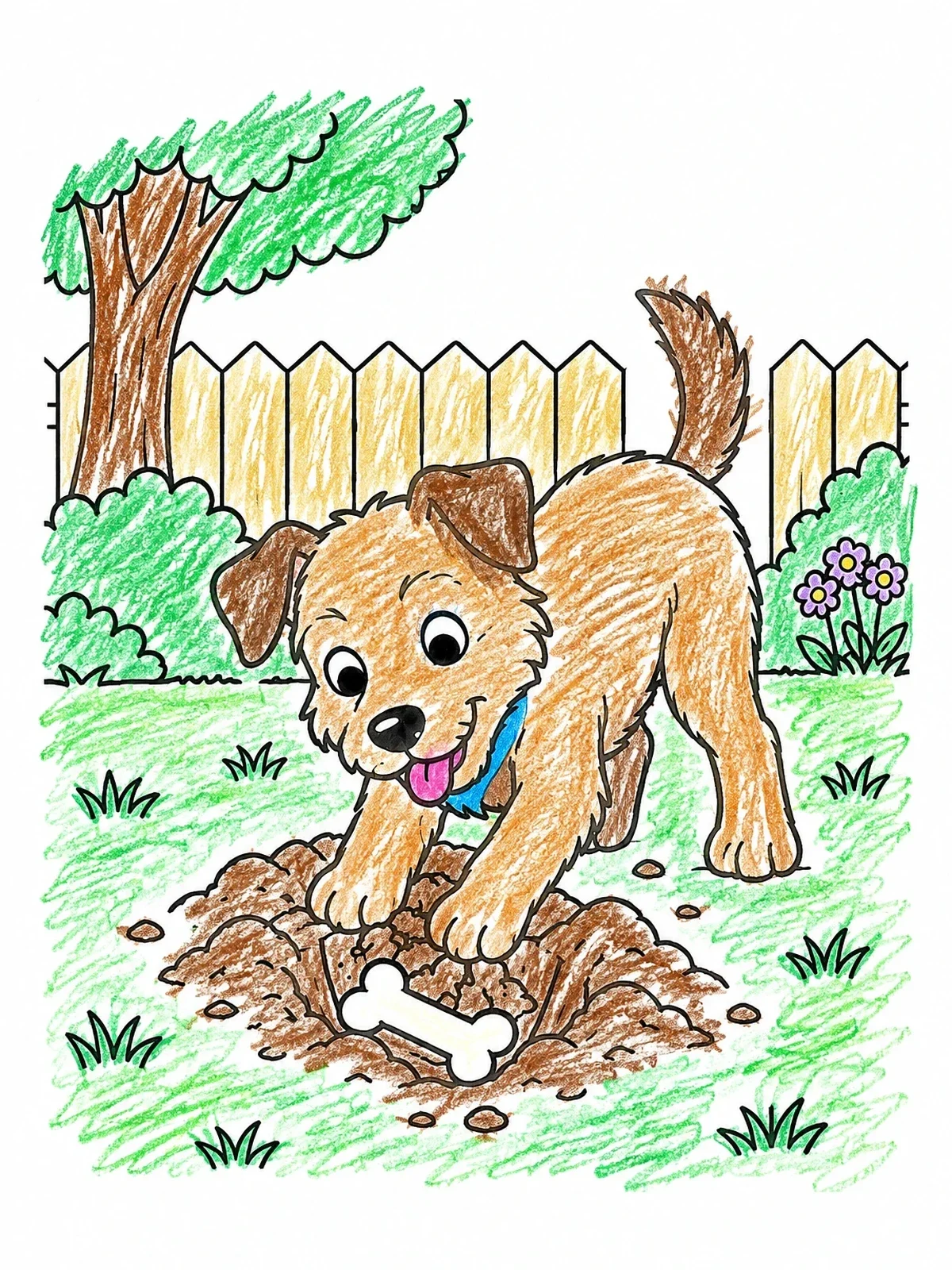 Colored example of the Playful Puppy Burying A Bone coloring page