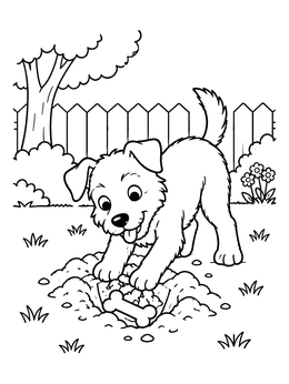 Free printable Playful Puppy Burying A Bone coloring page