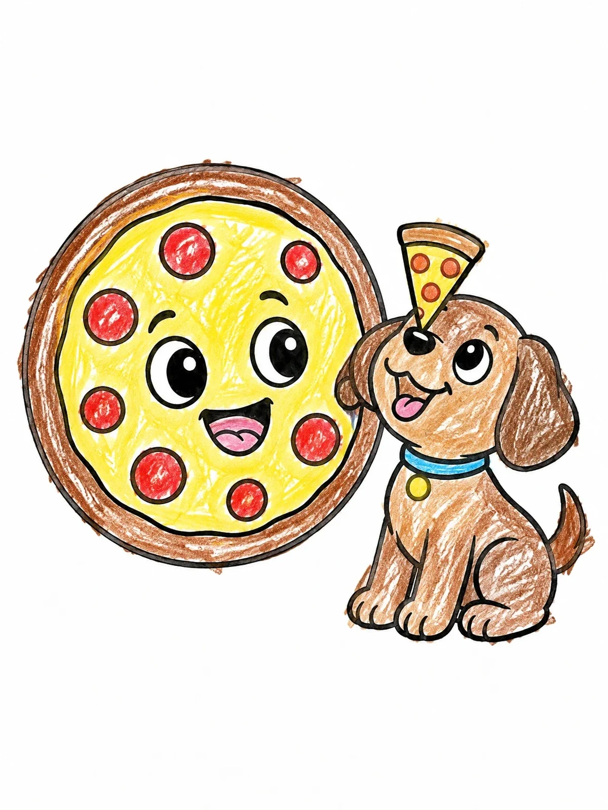 Colored example of the Playful Puppy With Cheerful Pizza coloring page