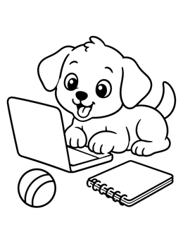 Free printable Playful Puppy With Laptop And Ball coloring page
