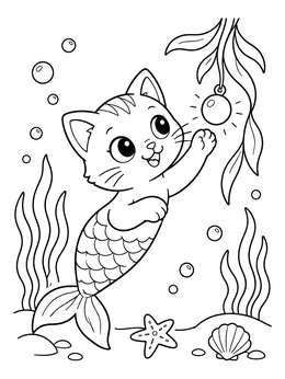 Free printable Playful Purrmaid Kitten With Pearl coloring page