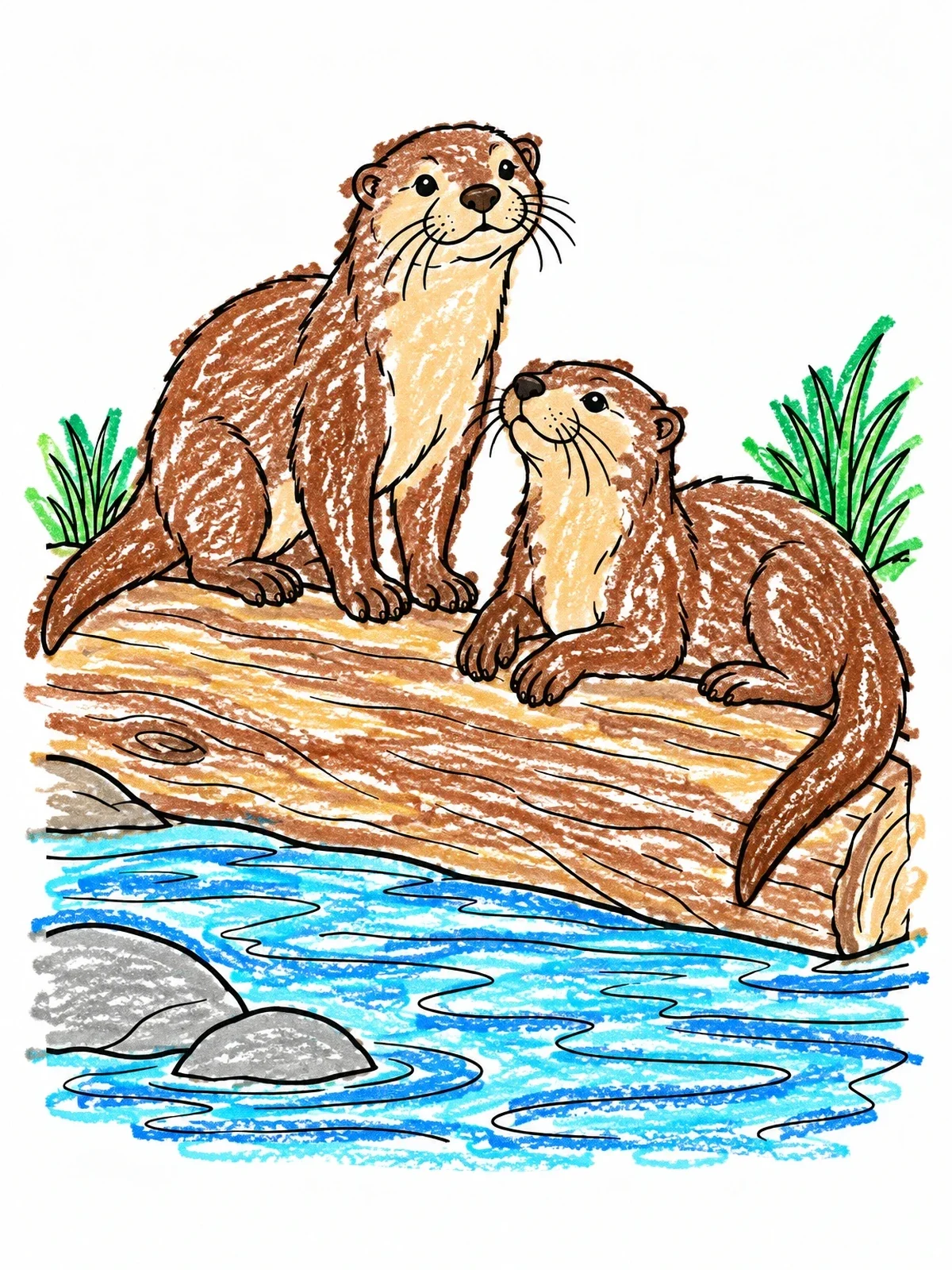 Colored example of the Playful River Otters On A Fallen Log coloring page