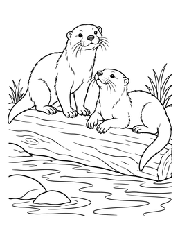 Free printable Playful River Otters On A Fallen Log coloring page