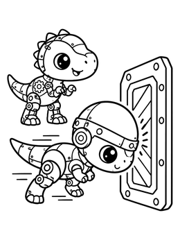 Free printable Playful Robotic Dinosaurs With Helmet coloring page