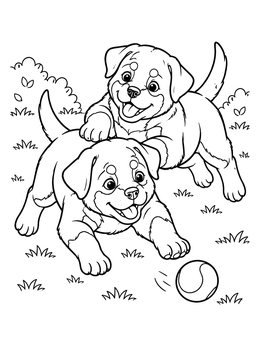 Free printable Playful Rottweiler Puppies With Ball coloring page