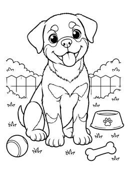 Free printable Playful Rottweiler Puppy In The Garden coloring page