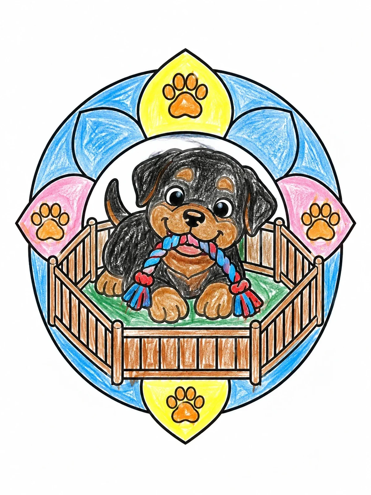 Colored example of the Playful Rottweiler Puppy In Pen coloring page
