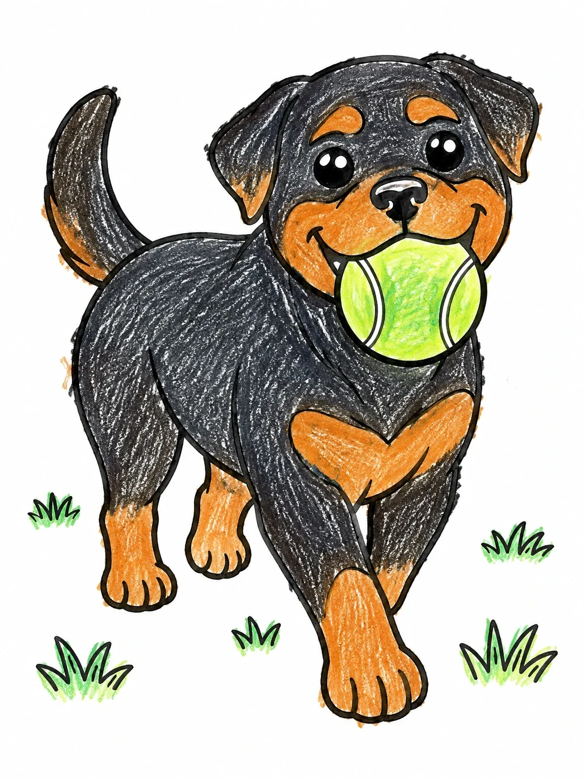 Colored example of the Playful Rottweiler Puppy With Ball coloring page