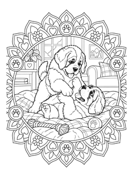 Free printable Playful Saint Bernard Puppies Mandala coloring page