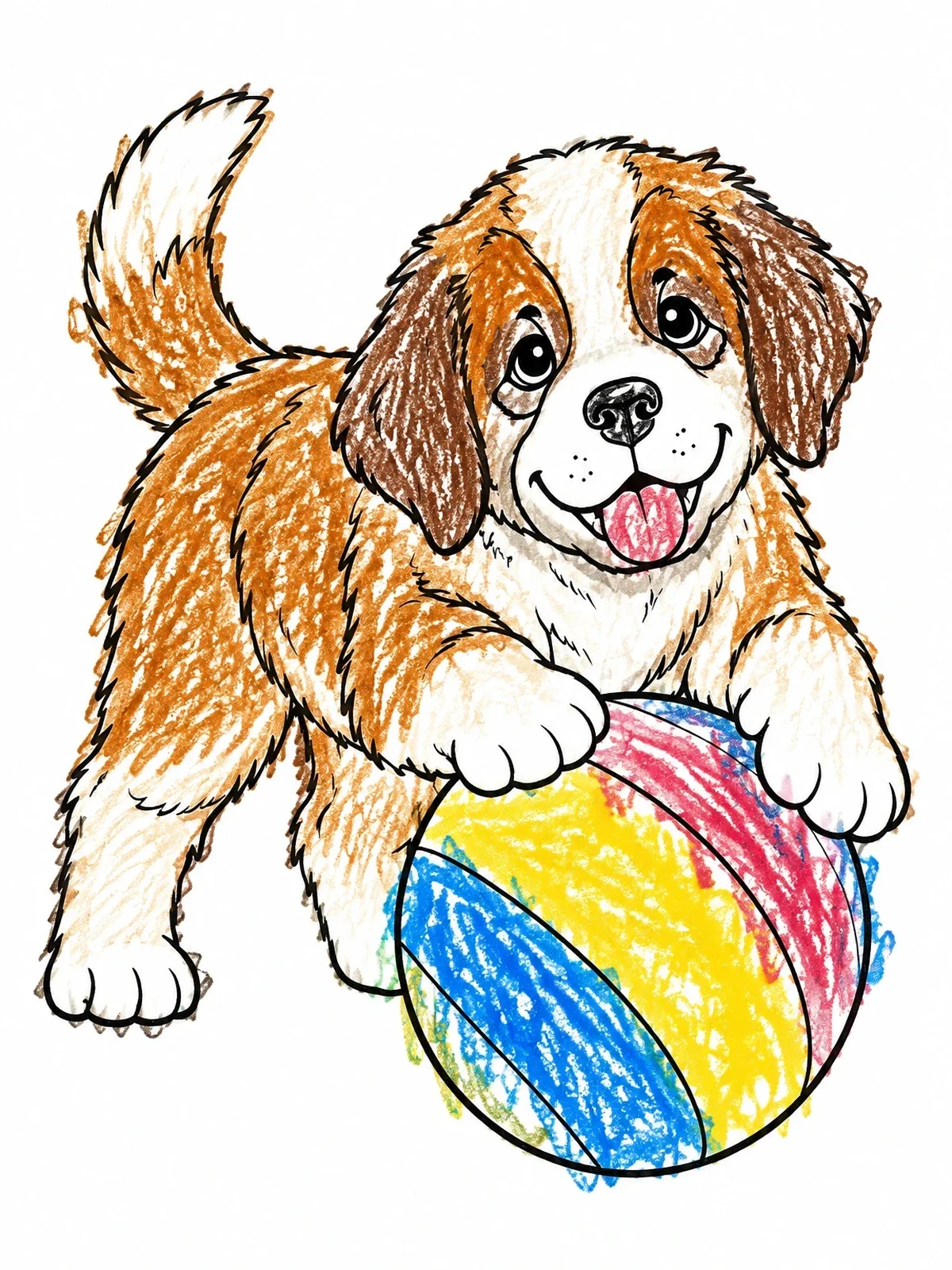 Colored example of the Playful Saint Bernard Puppy With Ball coloring page